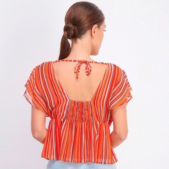 Guess Marrah Striped Flutter-Sleeve Top - Picture 2 of 7
